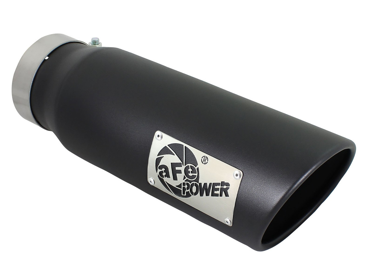 AFE 49T40501-B15 MACH FORCE-XP 4" 409 STAINLESS STEEL EXHAUST TIP - OVERSTOCK 4"" X 5" OUT X 15" L BOLT-ON RIGHT