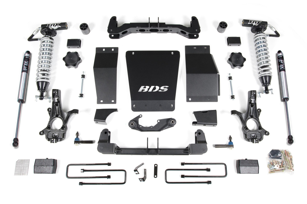 BDS SUSPENSION BDS712FDSC 4 INCH LIFT KIT FOX 2.5 COIL-OVER SILVERADO/SIERRA 1500 14-18 4WD BLOCK KIT CAST STEEL CONTROL ARM FOX 2.5 PERFORMANCE SHOCKS
