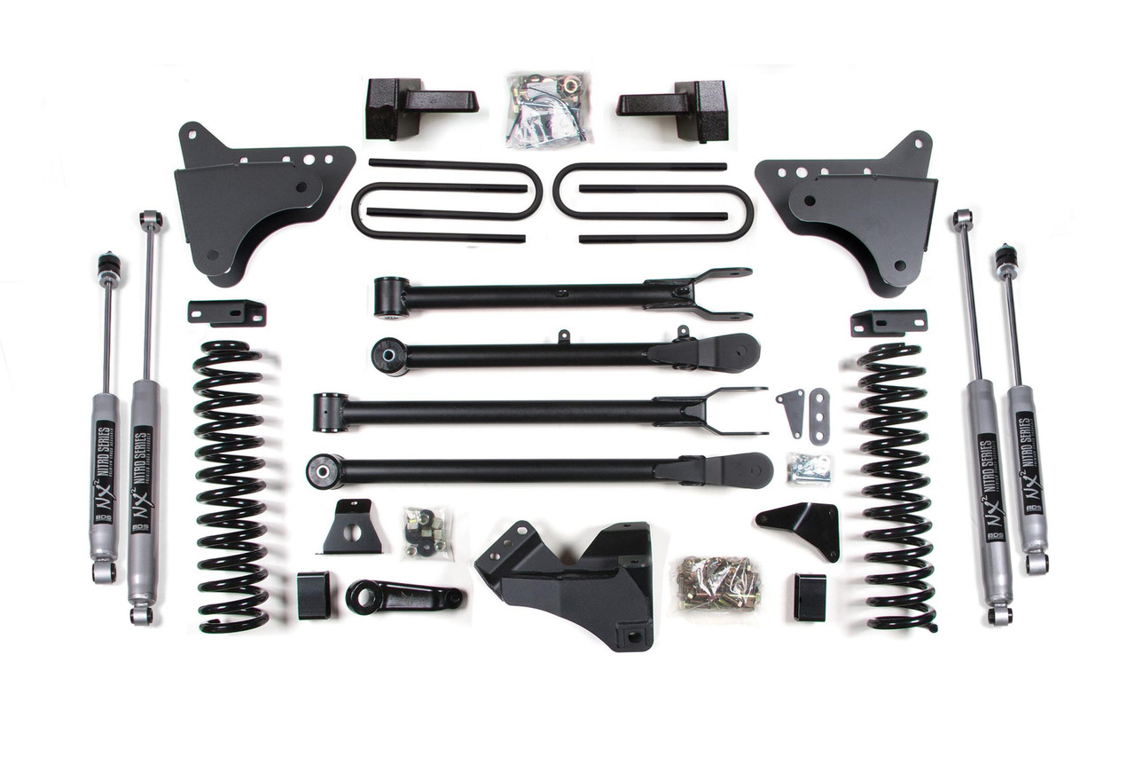 BDS SUSPENSION BDS329H 4 INCH LIFT KIT W/ 4-LINK FORD F250/F350 SUPER DUTY 05-07 4WD GAS BLOCK KIT WITHOUT FACTORY OVERLOAD NX2 NITRO