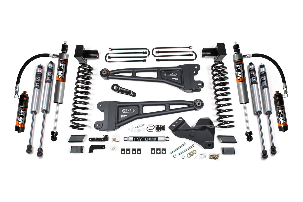 BDS SUSPENSION BDS2243FPE 5 INCH LIFT KIT W/ RADIUS ARM FORD F250/F350 SUPER DUTY 23-24 4WD GAS 5 INCH BLOCK WITH 2 LEAF MAIN FOX 2.5 PERFORMANCE ELITE