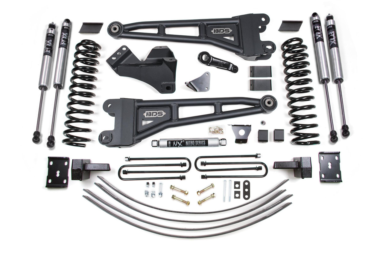 BDS SUSPENSION BDS1951FS 6 INCH LIFT KIT W/ RADIUS ARM FORD F250/F350 SUPER DUTY 05-07 4WD GAS 4 INCH BLOCK ADD A LEAF WITH OVERLOAD FOX 2.0 PERFORMANCE