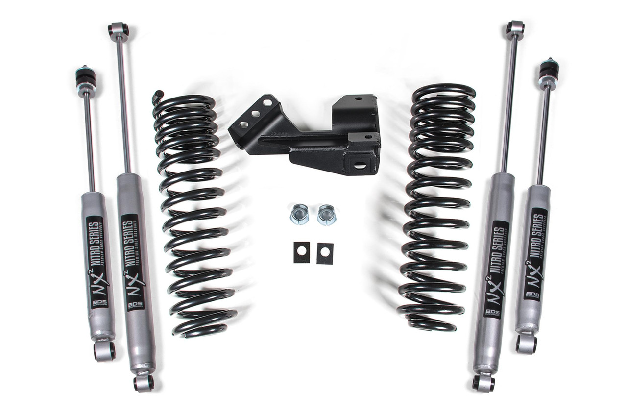 BDS SUSPENSION BDS1910H 1-2 INCH LEVELING KIT PERFORMANCE SPRING FORD F250/F350 SUPER DUTY 1 INCH LIFT 17-19 2 INCH LIFT: 20-23 4WD DIESEL & GAS NX2 NITRO SHOCKS