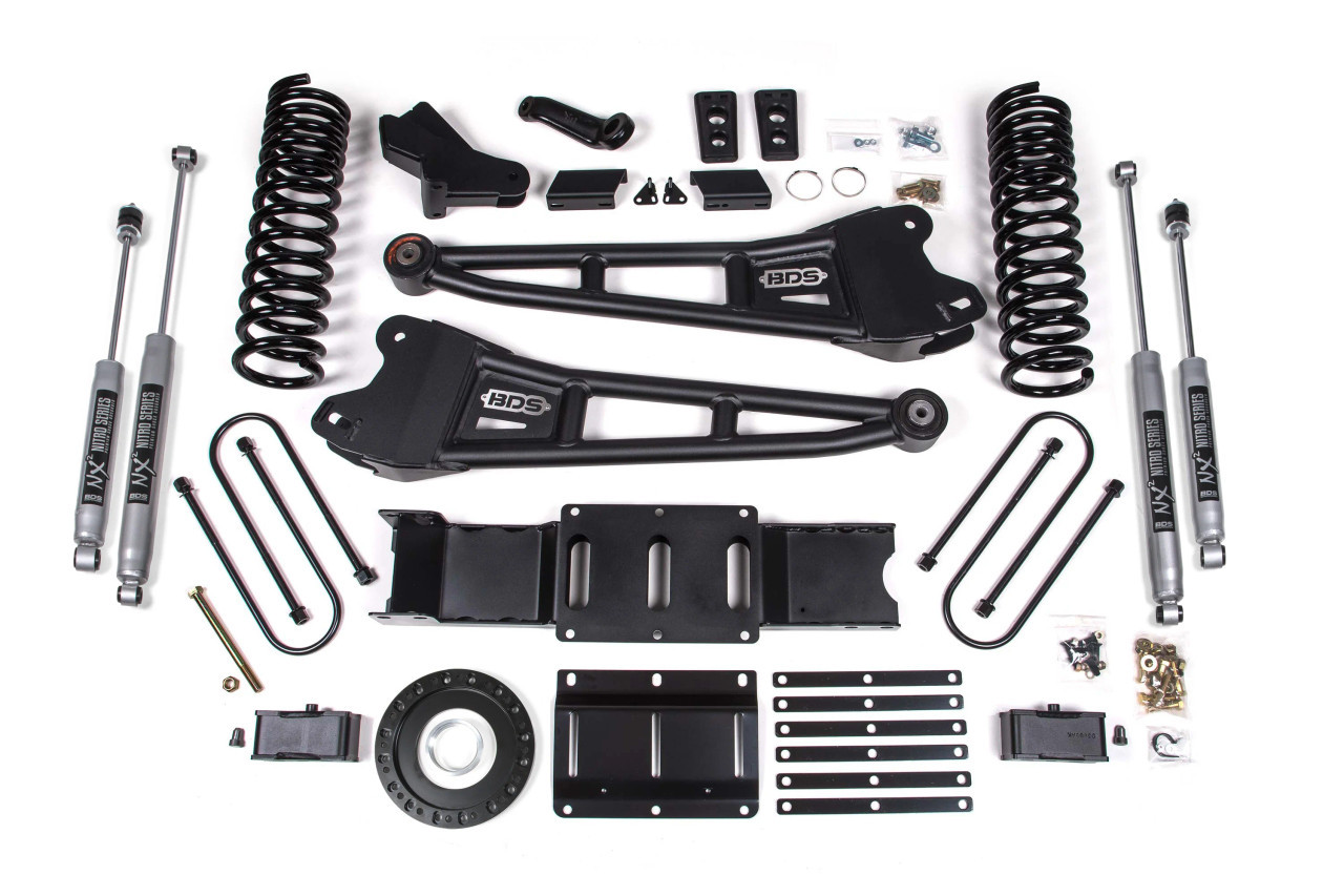 BDS SUSPENSION BDS1707FS 4 INCH LIFT KIT W/ RADIUS ARM 2 INCH REAR BLOCK RAM 3500 19-24 4WD DIESEL WITH FACTORY REAR OVERLOAD LEAF 8 BOLT FOX 2.0 PERFORMANCE SHOCKS