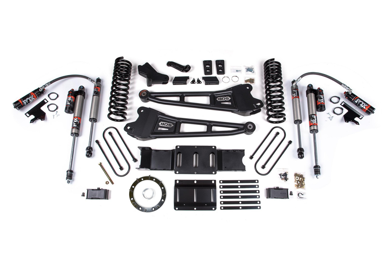 BDS SUSPENSION BDS1706FPE 4 INCH LIFT KIT W/ RADIUS ARM 2 INCH REAR BLOCK RAM 3500 19-24 4WD DIESEL WITHOUT FACTORY REAR OVERLOAD LEAF 8 BOLT FOX 2.5 PERFORMANCE ELITE
