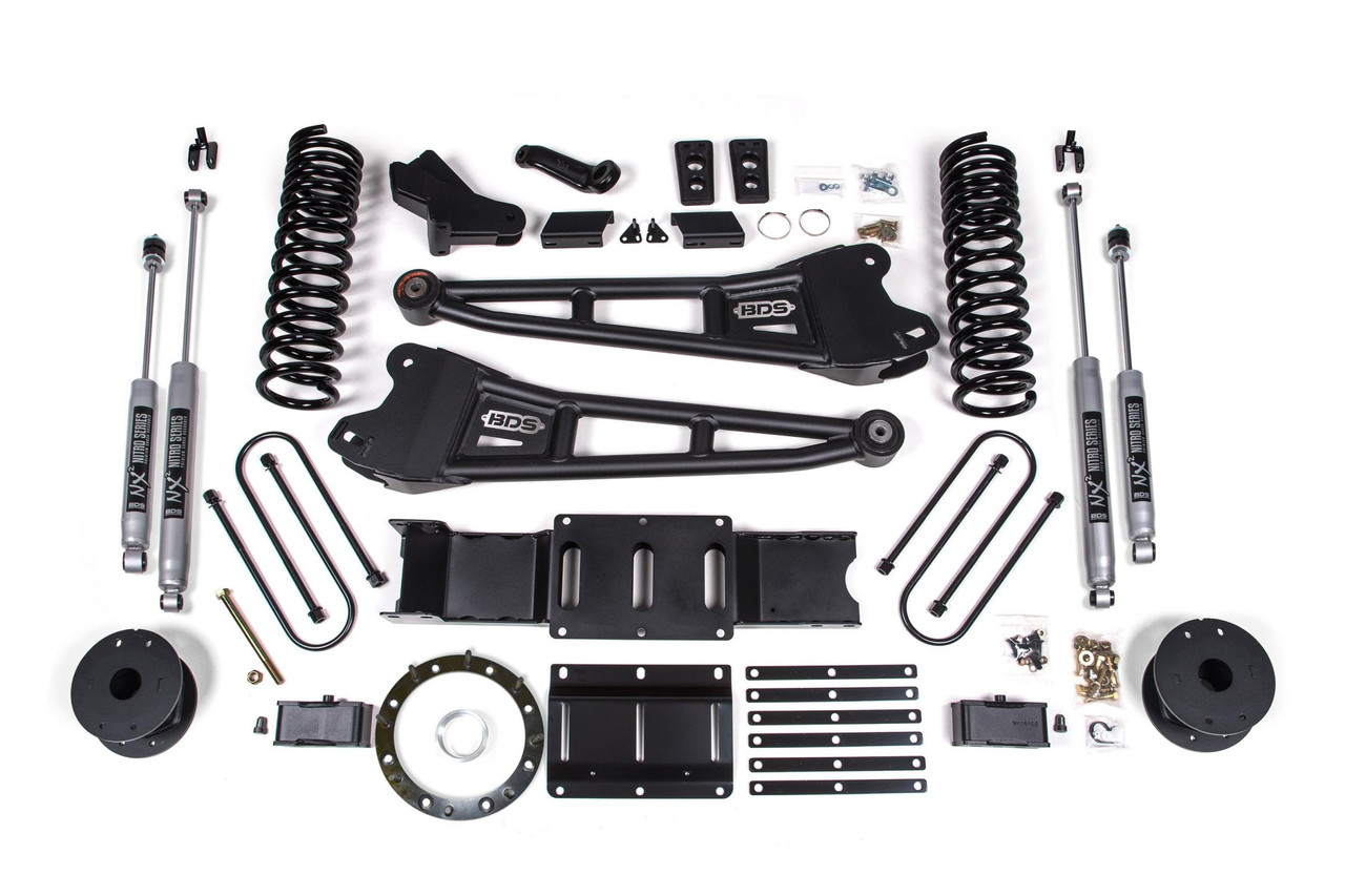 BDS SUSPENSION BDS1703H 4 INCH LIFT KIT W/ RADIUS ARM RAM 3500 19-23 4WD GAS WITH FACTORY REAR OVERLOAD LEAF NX2 NITRO SHOCKS