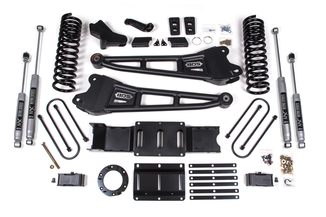 BDS SUSPENSION BDS1656FS 4 INCH LIFT KIT W/ RADIUS ARM 3 INCH REAR BLOCK RAM 3500 19-24 4WD DIESEL WITHOUT FACTORY REAR OVERLOAD LEAF 6 BOLT FOX 2.0 PERFORMANCE SHOCKS