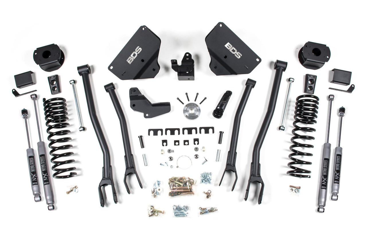 BDS SUSPENSION BDS1634H 4 INCH LIFT KIT W/ 4-LINK RAM 2500 W/ REAR AIR RIDE 14-18 4WD GAS NX2 NITRO SHOCKS