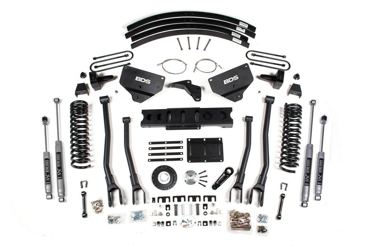 BDS SUSPENSION BDS1625FS 8 INCH LIFT KIT W/ 4-LINK RAM 3500 13-18 4WD DIESEL 5 INCH BLOCK ADD A LEAF 6 BOLT INDEXING RING FOX 2.0 PERFORMANCE SHOCKS