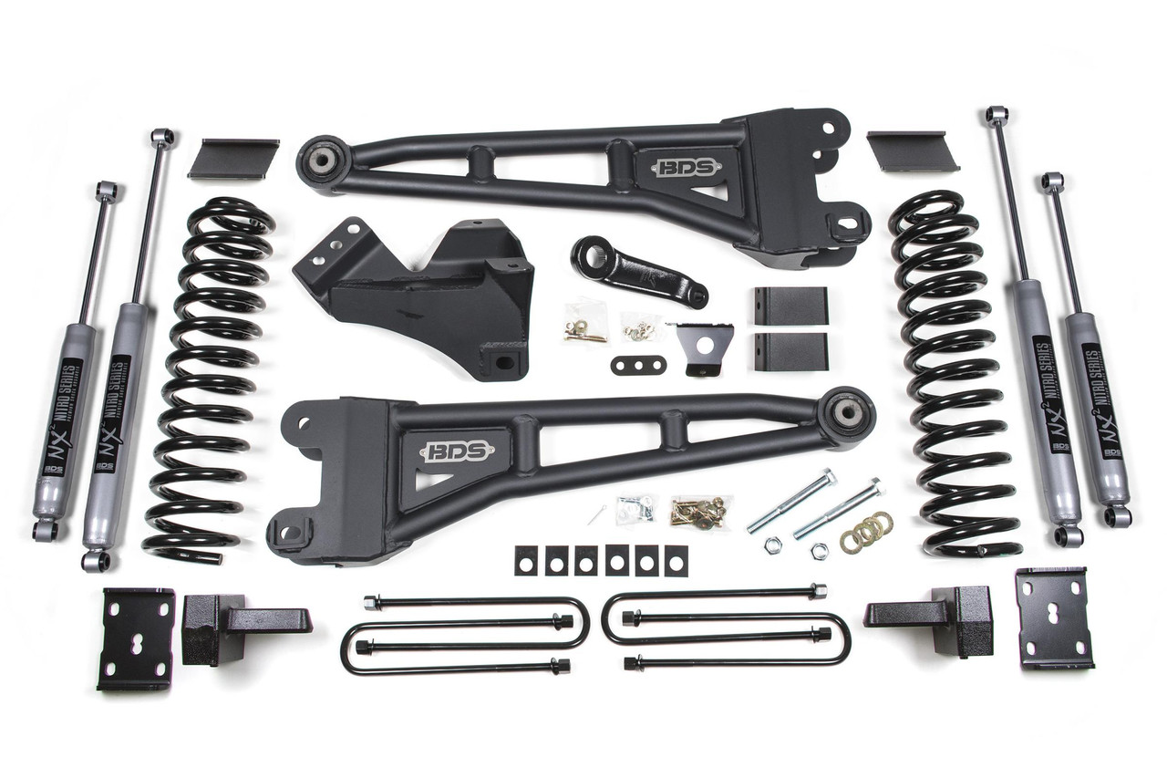 BDS SUSPENSION BDS1597H 4 INCH LIFT KIT W/ RADIUS ARM FORD F250/F350 SUPER DUTY 11-16 4WD DIESEL LEAF SPRINGS NX2 NITRO SHOCKS