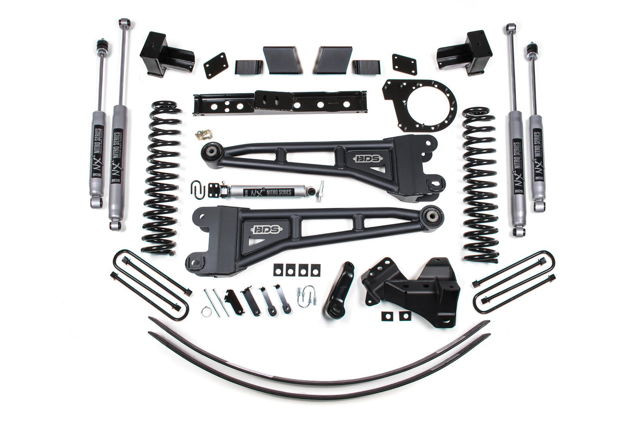 BDS SUSPENSION BDS1581H 6 INCH LIFT KIT W/ RADIUS ARM FORD F250/F350 SUPER DUTY 17-19 4WD DIESEL 5 INCH BLOCK 3 LEAF MAIN NX2 NITRO SHOCKS