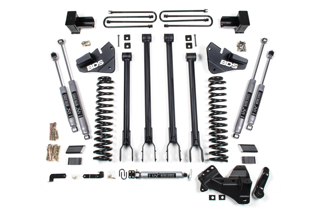 BDS SUSPENSION BDS1537H 4 INCH LIFT KIT 4-LINK CONVERSION FORD F250/F350 SUPER DUTY 17-19 4WD DIESEL 5 INCH BLOCK 2 LEAF MAIN NX2 NITRO SHOCKS