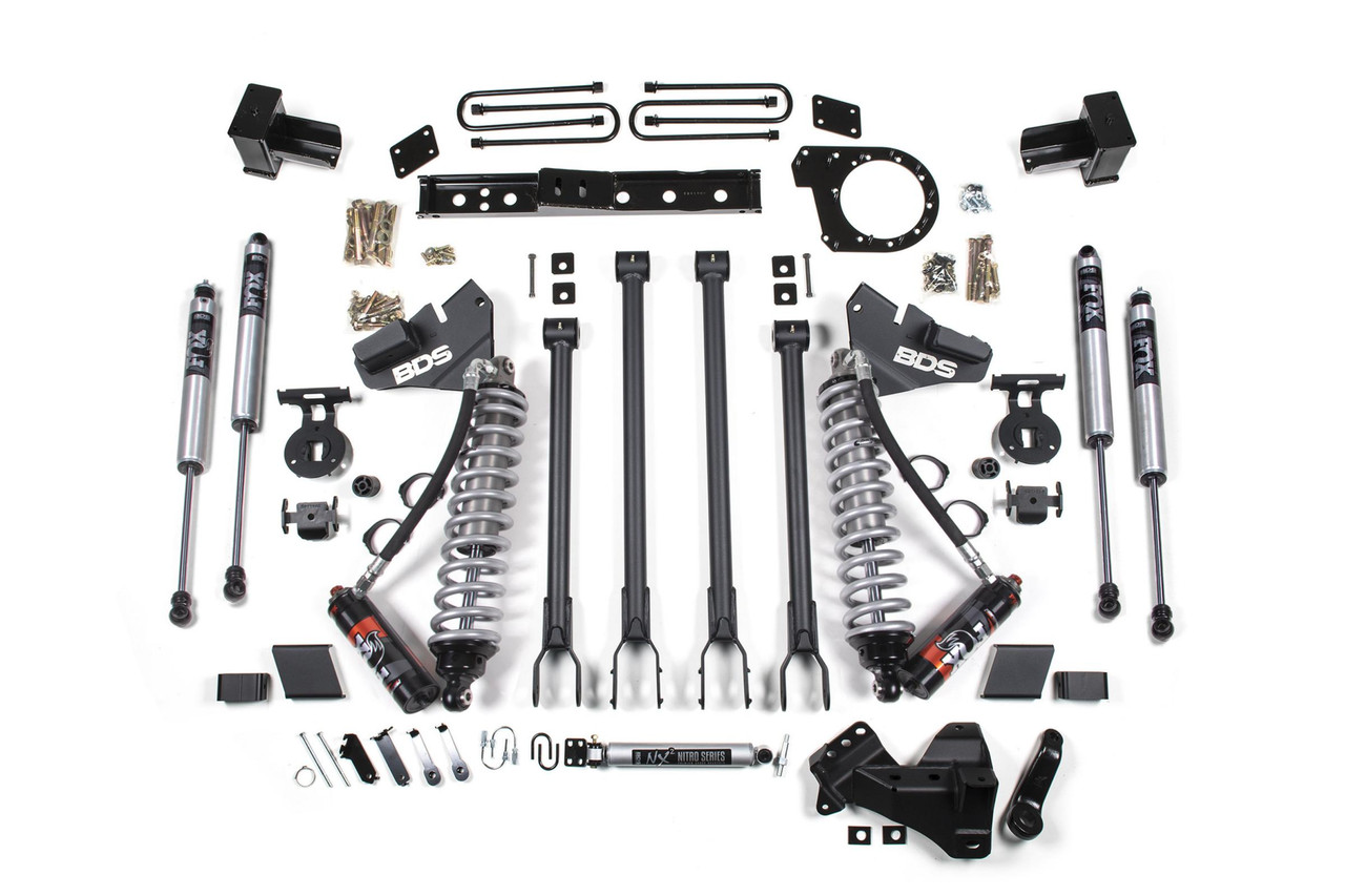 BDS SUSPENSION BDS1527FPE  2017-2019 FORD F250/F350 4WD 6 INCH 4-LINK SUSPENSION LIFT KIT 4 INCH REAR BLOCK DIESEL 2 LEAF MAIN FOX 2.5 PES C/O FRONT FOX 2.0 PERFORMANCE SHOCKS AUX FRONT FOX 2.0 IFP PS REAR BLOCK KIT AND ADD A LEAF