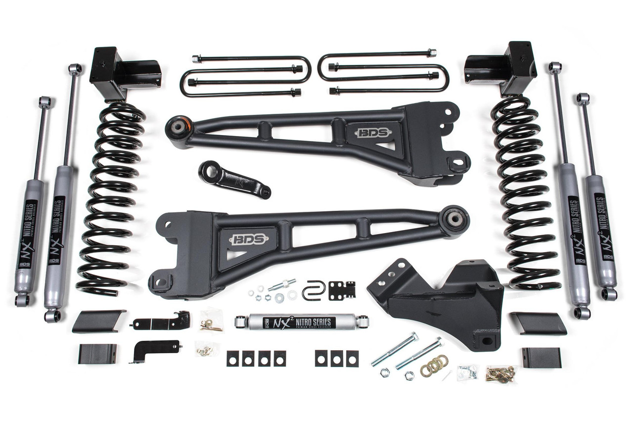 BDS SUSPENSION BDS1525H 4 INCH LIFT KIT W/ RADIUS ARM FORD F250/F350 SUPER DUTY 17-19 4WD GAS 5 INCH BLOCK 3 LEAF MAIN NX2 NITRO SHOCKS