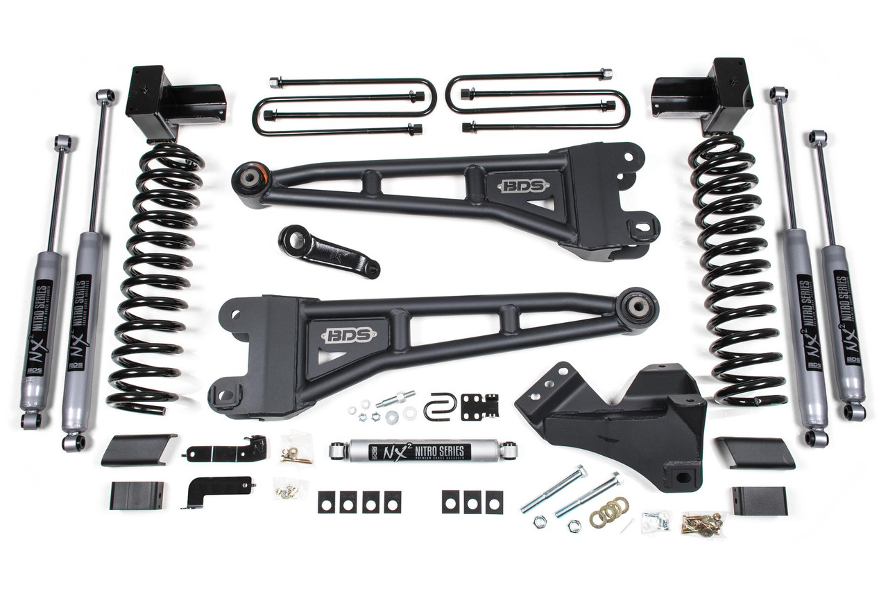 BDS SUSPENSION BDS1524FS 4 INCH LIFT KIT W/ RADIUS ARM FORD F250/F350 SUPER DUTY 17-19 4WD DIESEL 5 INCH BLOCK 3 LEAF MAIN FOX 2.0 PERFORMANCE SHOCKS