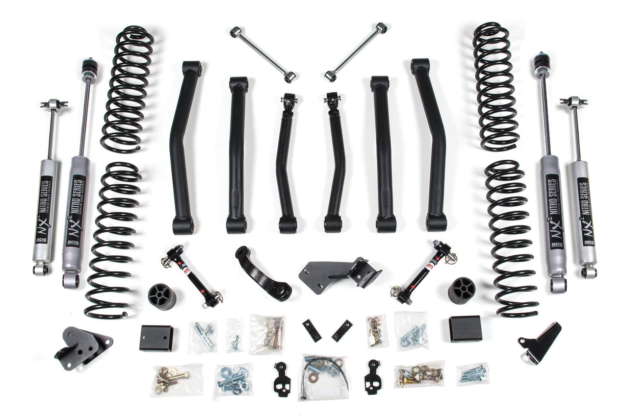 BDS SUSPENSION BDS1414H 4.5 INCH LIFT KIT JEEP WRANGLER JK 07-11 4-DOOR FIXED SWAY BAR LINK NX2 NITRO SHOCKS