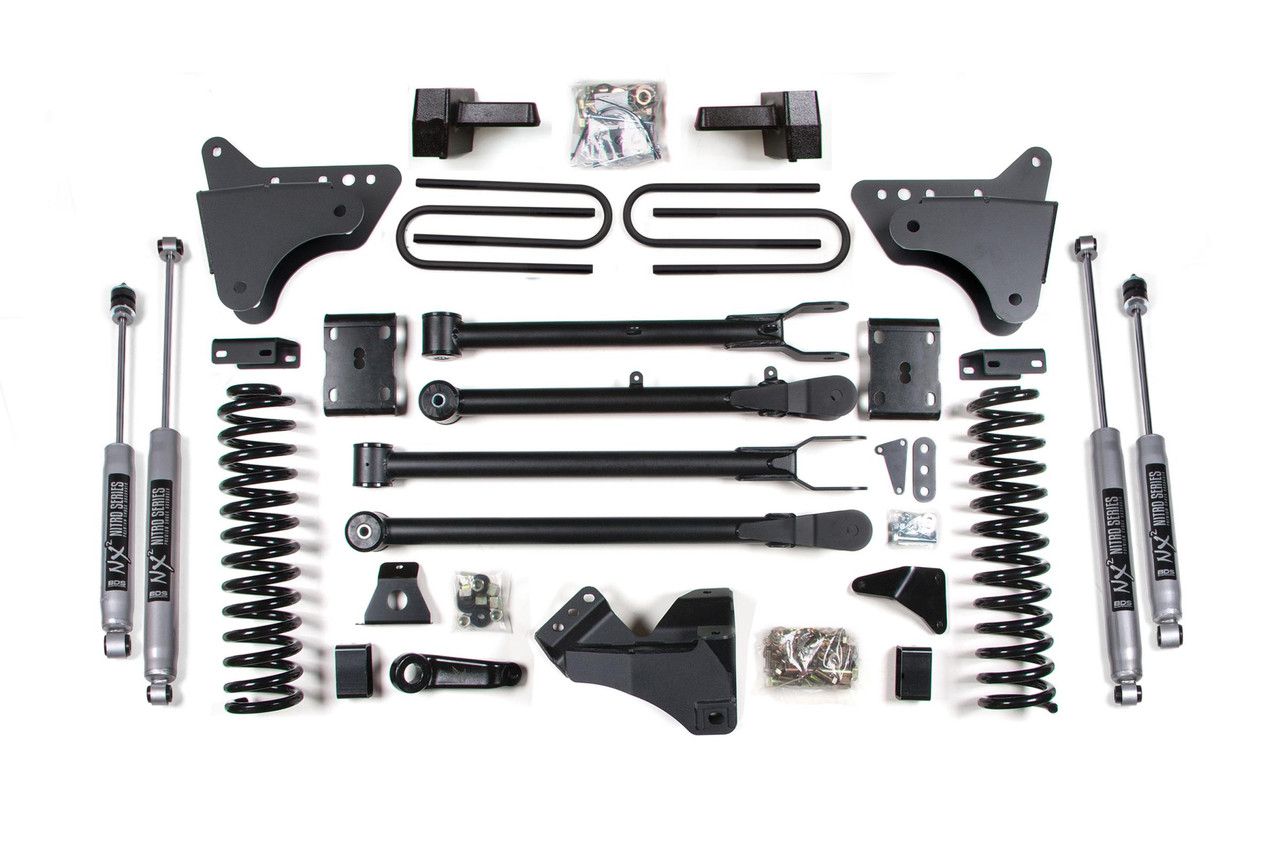 BDS SUSPENSION BDS593H 4 INCH LIFT KIT W/ 4-LINK FORD F250/F350 SUPER DUTY 11-16 4WD DIESEL LEAF SPRINGS NX2 NITRO