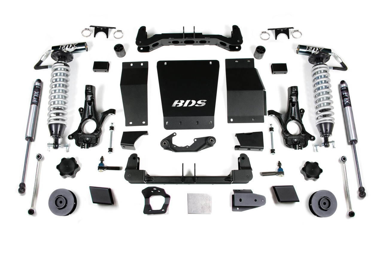 BDS SUSPENSION BDS734FDSC 4 INCH LIFT KIT FOX 2.5 COIL-OVER CHEVY/GMC SUBURBAN TAHOE YUKON/XL 1500 15-19 4WD ALUMINUM / STAMPED STEEL FOX 2.5 PERFORMANCE SHOCKS