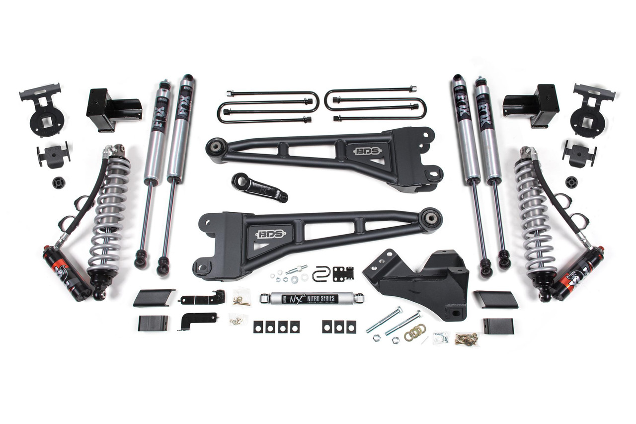 BDS SUSPENSION BDS2203FPE 5 INCH LIFT KIT W/ RADIUS ARM FOX 2.5 COIL-OVER CONVERSION PERFORMANCE ELITE FORD F250/F350 SUPER DUTY 23-24 4WD DIESEL BLOCK W/ OVERLOAD 2.0 PERFORMANCE
