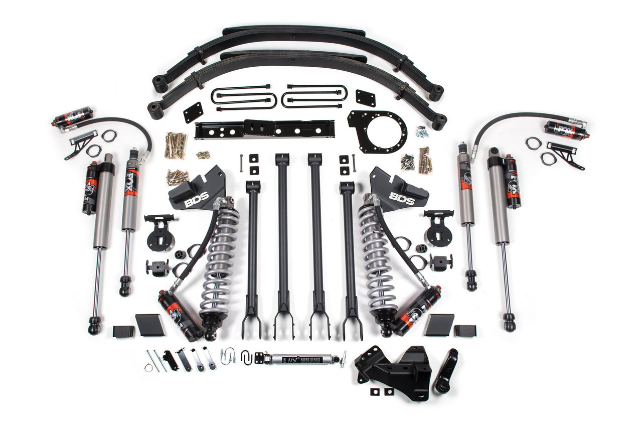 BDS SUSPENSION BDS1986FPE 7 INCH LIFT KIT W/ 4-LINK FOX 2.5 PERFORMANCE ELITE COIL-OVER CONVERSION FORD F250/F350 SUPER DUTY 20-22 4WD DIESEL LEAF SPRINGS