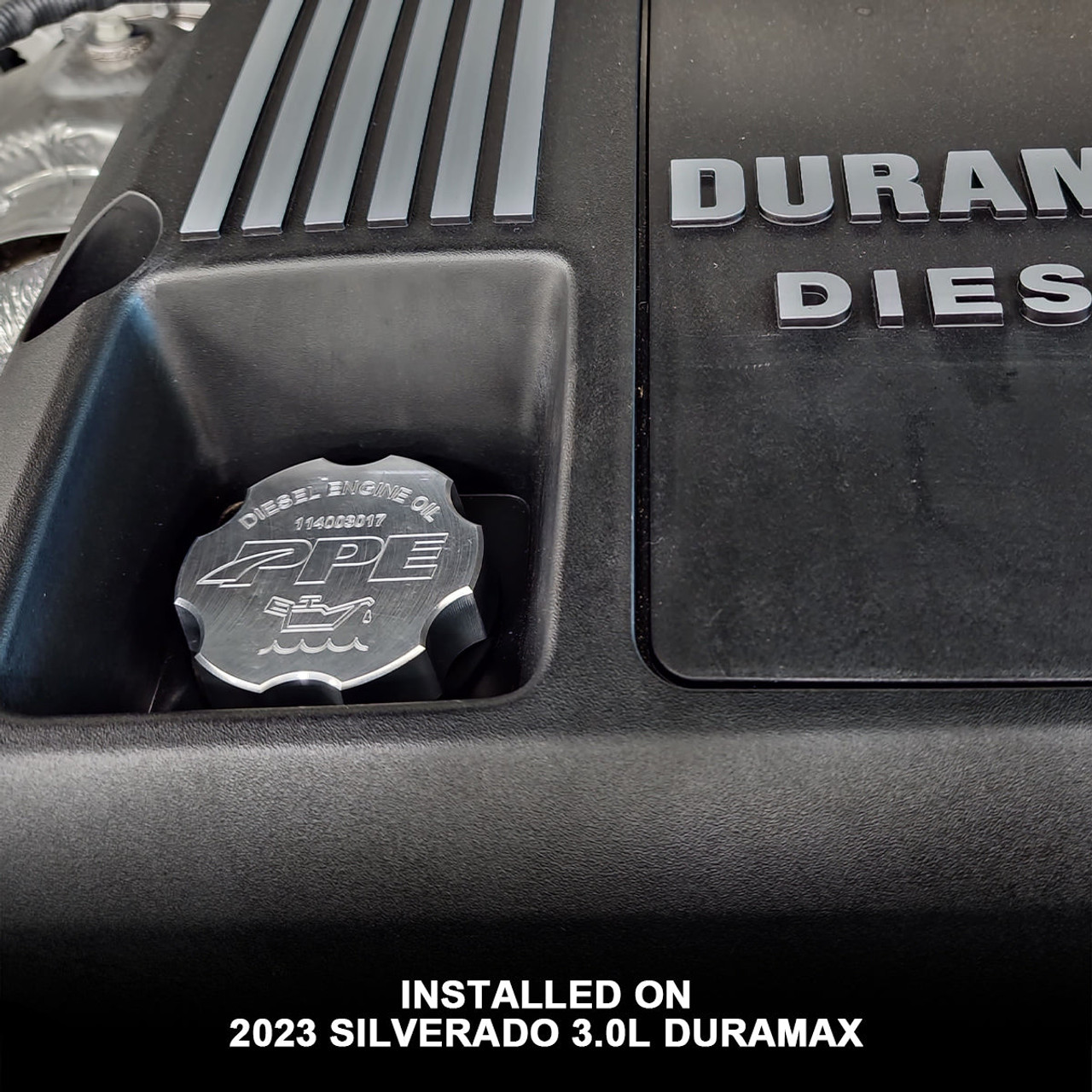 PPE 114003017 2001-2023 GM 6.6L/3.0L DURAMAX BILLET ALUMINUM ENGINE OIL FILLER CAP PPE 114003017 2001-2023 GM 6.6L/3.0L DURAMAX BILLET ALUMINUM ENGINE OIL FILLER CAP