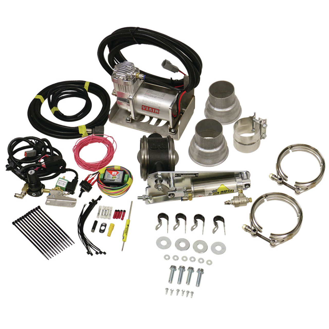 BD DIESEL 1028130 EXHAUST BRAKE UNIVERSAL 3.0 INCH REMOTE MOUNT AIR ACTUATED C/W AIR COMPRESSOR