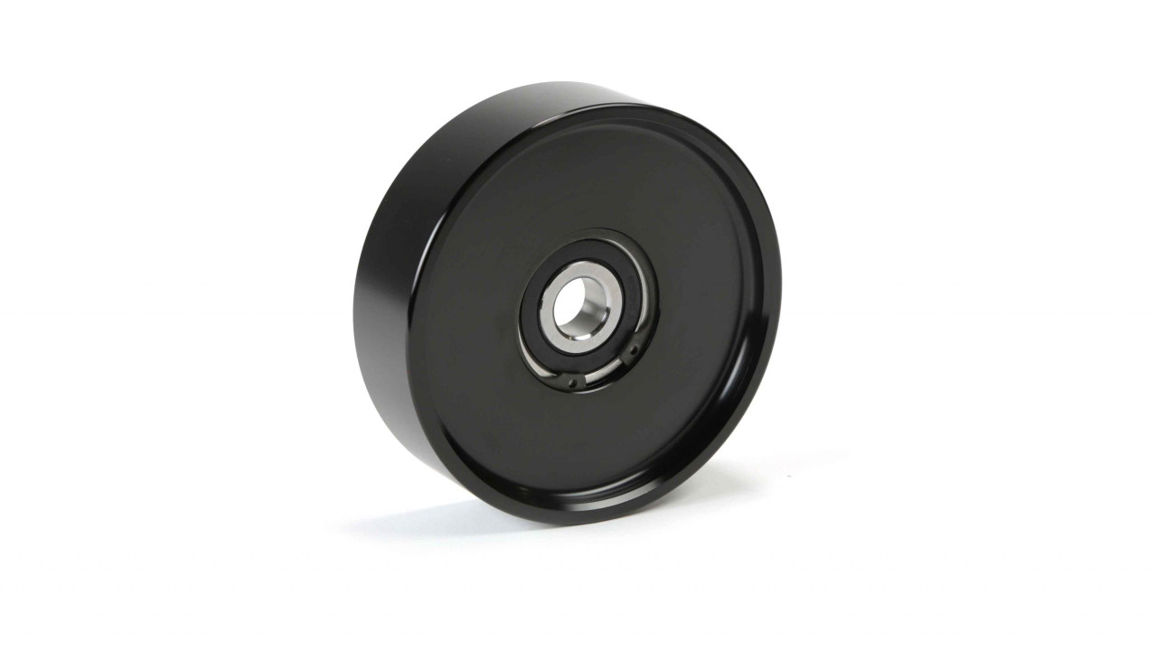 FLEECE FPE-34658-BLK-SPK 2003-2018 UPPER FAN IDLER FOR USE WITH ELECTRIC WATER PUMPS BLACK FINISH CONTRAST CUT