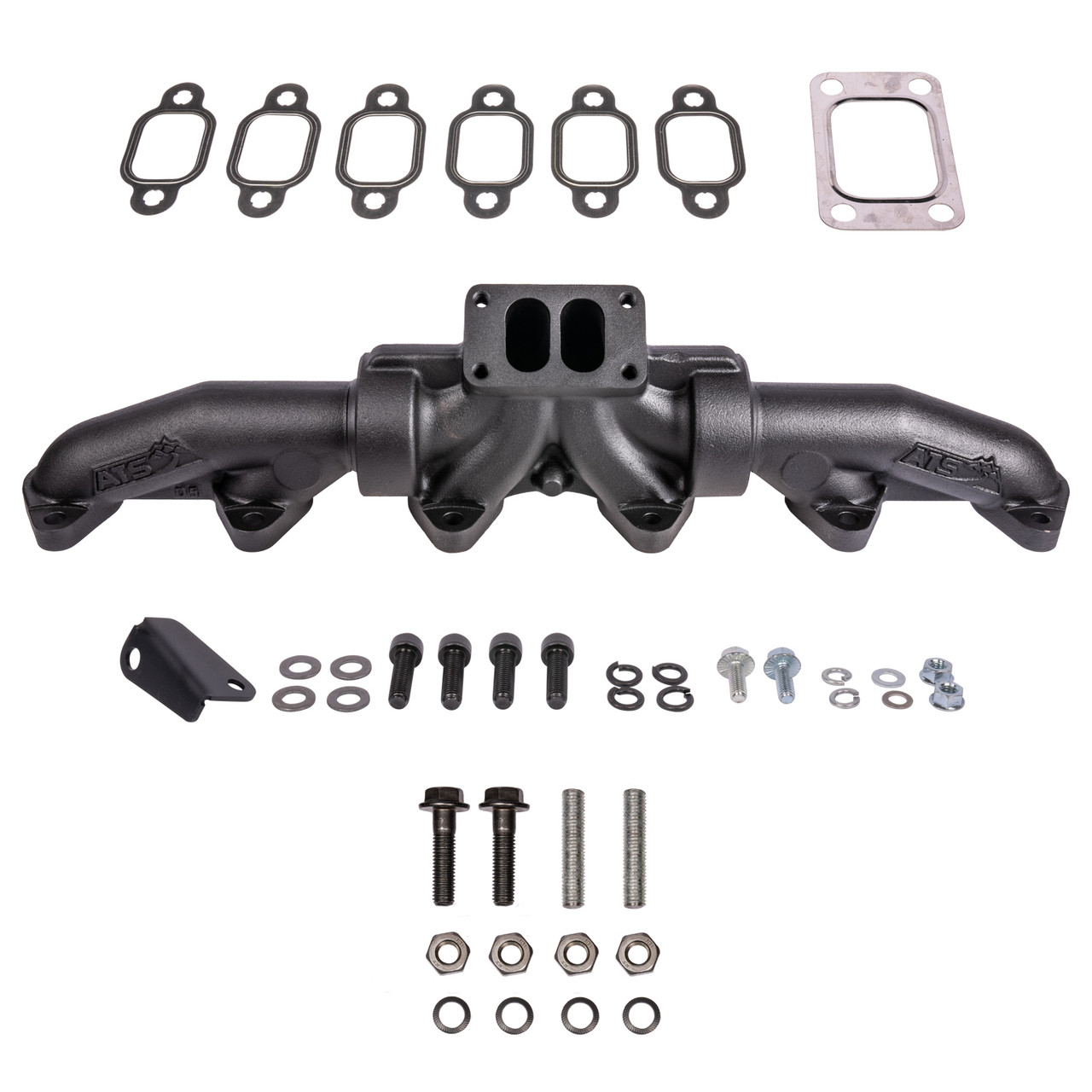ATS 204-930-2164 PULSE FLOW EXHAUST MANIFOLD KIT FITS 1994-EARLY 1998 5.9L 12V CUMMINS 3-PC T3 WITH GASKETS TURBO HARDWARE
