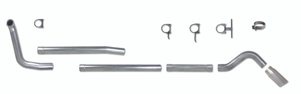 DIAMOND EYE K4319S-TDRP TURBO BACK EXHAUST SYSTEM 00-03.5 FORD 7.3L F250/F-350 4 INCH MUFFLER REPLACEMENT PIPE SINGLE TURN DOWN REAR EXIT 409 STAINLESS STEEL