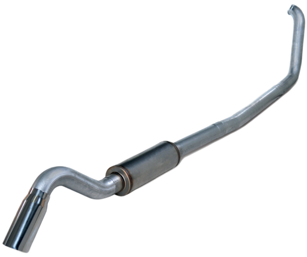 DIAMOND EYE K4319A-TD TURBO BACK EXHAUST FORD 7.3 LITER 4 INCH WITH MUFFLER SINGLE TURN DOWN UNDERBODY EXIT ALUMINIZED