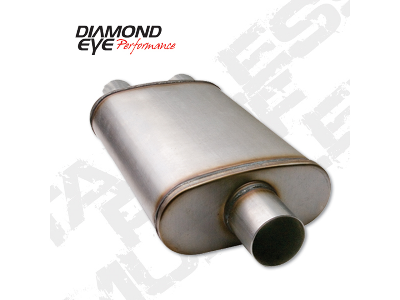 DIAMOND EYE 360010 DIESEL EXHAUST MUFFLER 28 INCH OVAL 3.5 INCH CENTER INLET/OUTLET STAINLESS EXHAUST MUFFLER PERFORMANCE PERFORATED