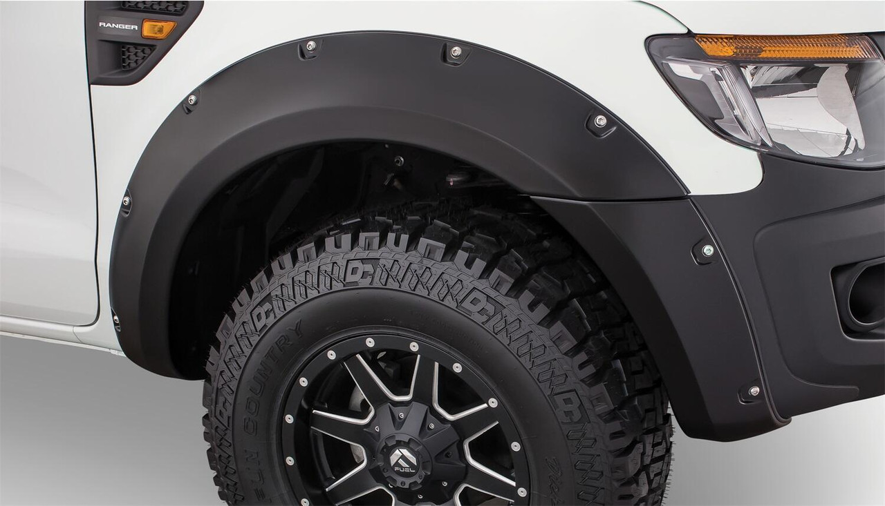 BUSHWACKER 20089-02 BLACK POCKET/RIVET STYLE SMOOTH FINISH FRONT FENDER FLARES FOR 2011-2018 FORD RANGER T6