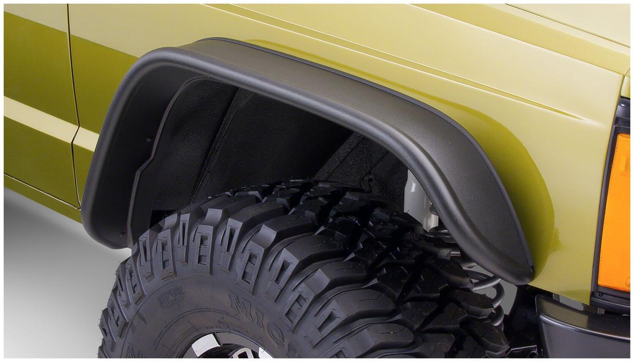BUSHWACKER 10922-07 BLACK JEEP FLAT STYLE TEXTURED FINISH 4-PIECE FENDER FLARE SET FOR 1984-2001 JEEP CHEROKEE