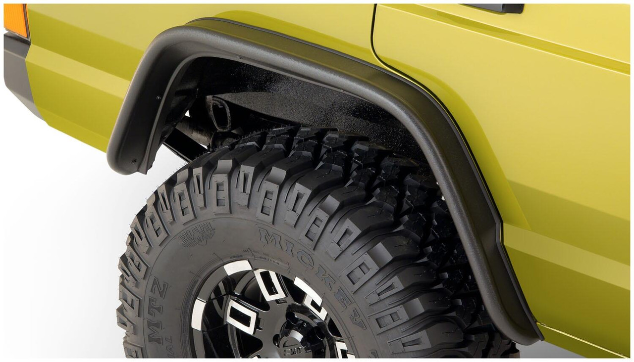 BUSHWACKER 10064-07 BLACK JEEP FLAT STYLE TEXTURED FINISH REAR FENDER FLARES FOR 1984-2001 JEEP CHEROKEE