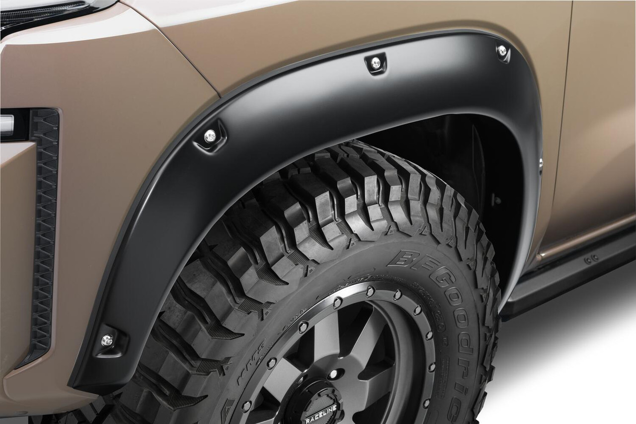 BUSHWACKER 70021-02 BLACK POCKET/RIVET STYLE SMOOTH FINISH FRONT FENDER FLARES FOR 22-26 NISSAN FRONTIER