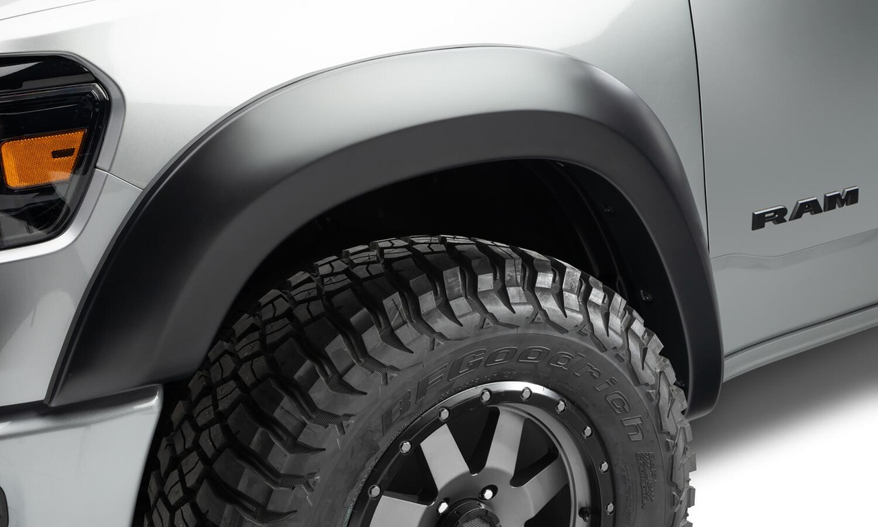 BUSHWACKER 50926-02 BLACK EXTENDAFENDER STYLE SMOOTH FINISH 4-PIECE FENDER FLARE SET FOR 2019-2022 RAM 1500 WILL NOT FIT REBEL AND TRX MODELS