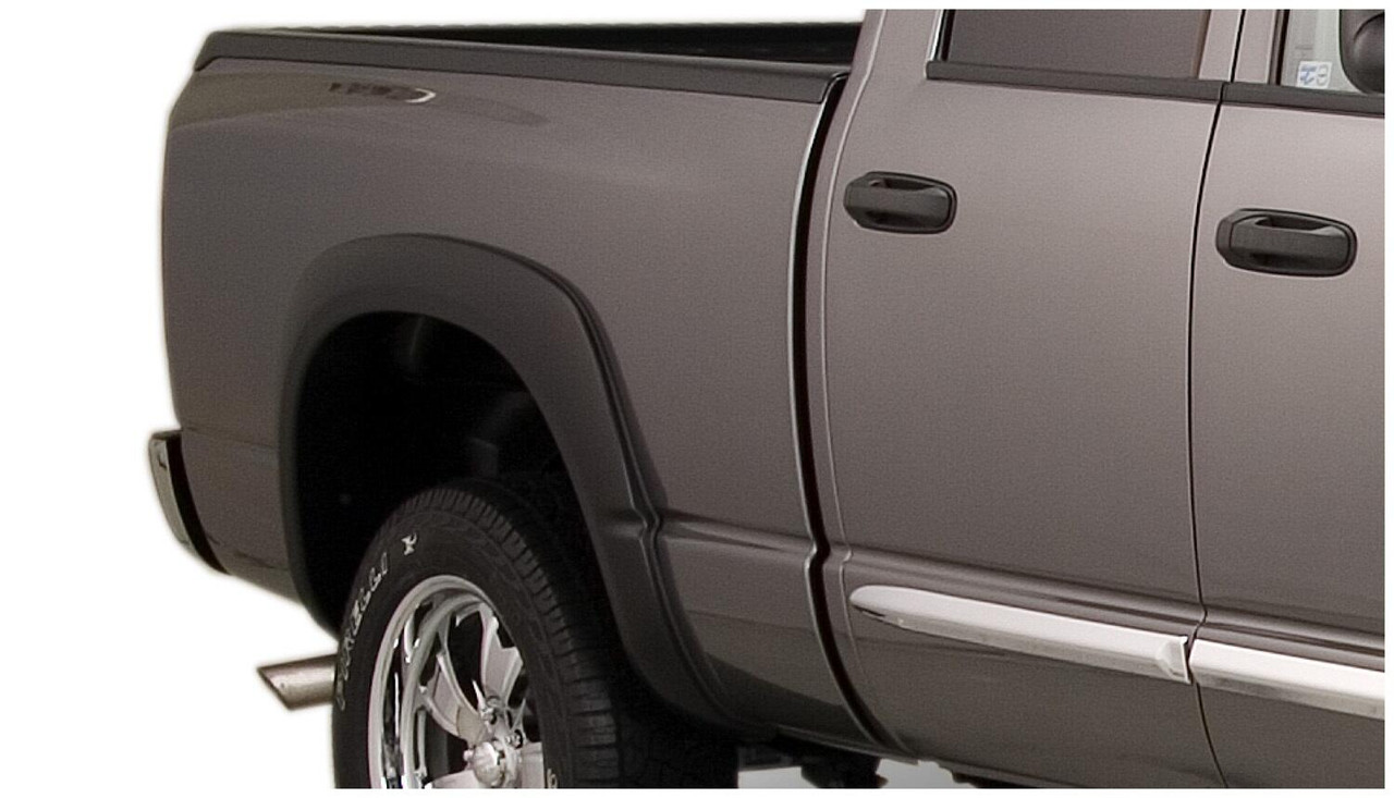 BUSHWACKER 50022-02 BLACK OE STYLE SMOOTH FINISH REAR FENDER FLARES FOR 2006-2008 DODGE RAM 1500 2006-2009 RAM 2500, 3500 FITS 75.9/76.3 INCH BED