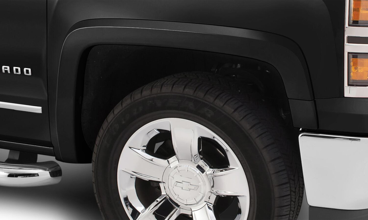 BUSHWACKER 40956-34 OE STYLE COLOR MATCHED BLACK 4-PIECE FENDER FLARE SET FOR 2016-2018 CHEVROLET SILVERADO 1500, 2017-2019 CHEVROLET SILVERADO 2500 HD/3500 HD (EXCLUDES DUALLY)