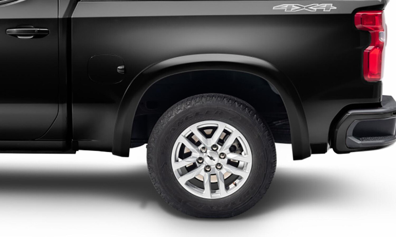 BUSHWACKER 40930-34 OE STYLE COLOR MATCHED BLACK 4-PIECE FENDER FLARE SET FOR 19-21 CHEVROLET SILVERADO 1500, 2022 CHEVROLET SILVERADO 1500 LTD
