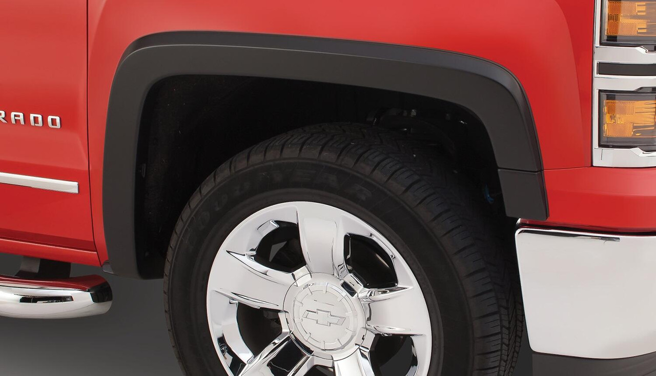 BUSHWACKER 40113-02 BLACK OE STYLE SMOOTH FINISH FRONT FENDER FLARES FOR 2019 CHEVROLET SILVERADO 1500 LD, 2014-2018 SILVERADO 1500, 2015-2019 SILVERADO 2500 HD/3500 HD