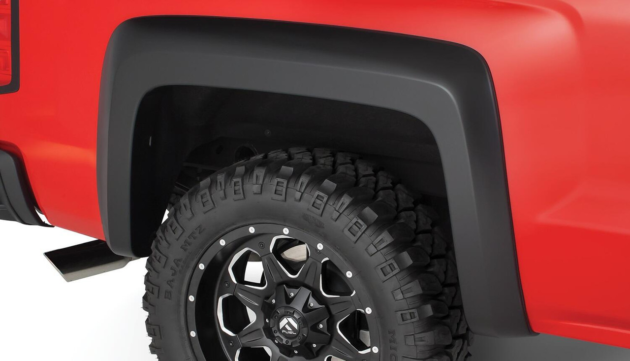 BUSHWACKER 40066-02 BLACK EXTENDAFENDER STYLE SMOOTH FINISH REAR FENDER FLARES FOR 2007-2013 SILVERADO 1500 FITS 69.3 INCH BED