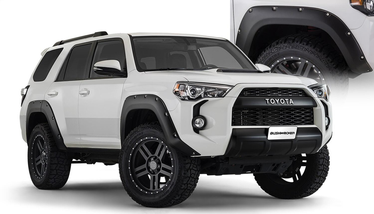 BUSHWACKER 30921-02 BLACK POCKET/RIVET STYLE SMOOTH FINISH 4-PIECE FENDER FLARE SET FOR 2014-2022 TOYOTA 4RUNNER (EXCLUDES LIMITED)