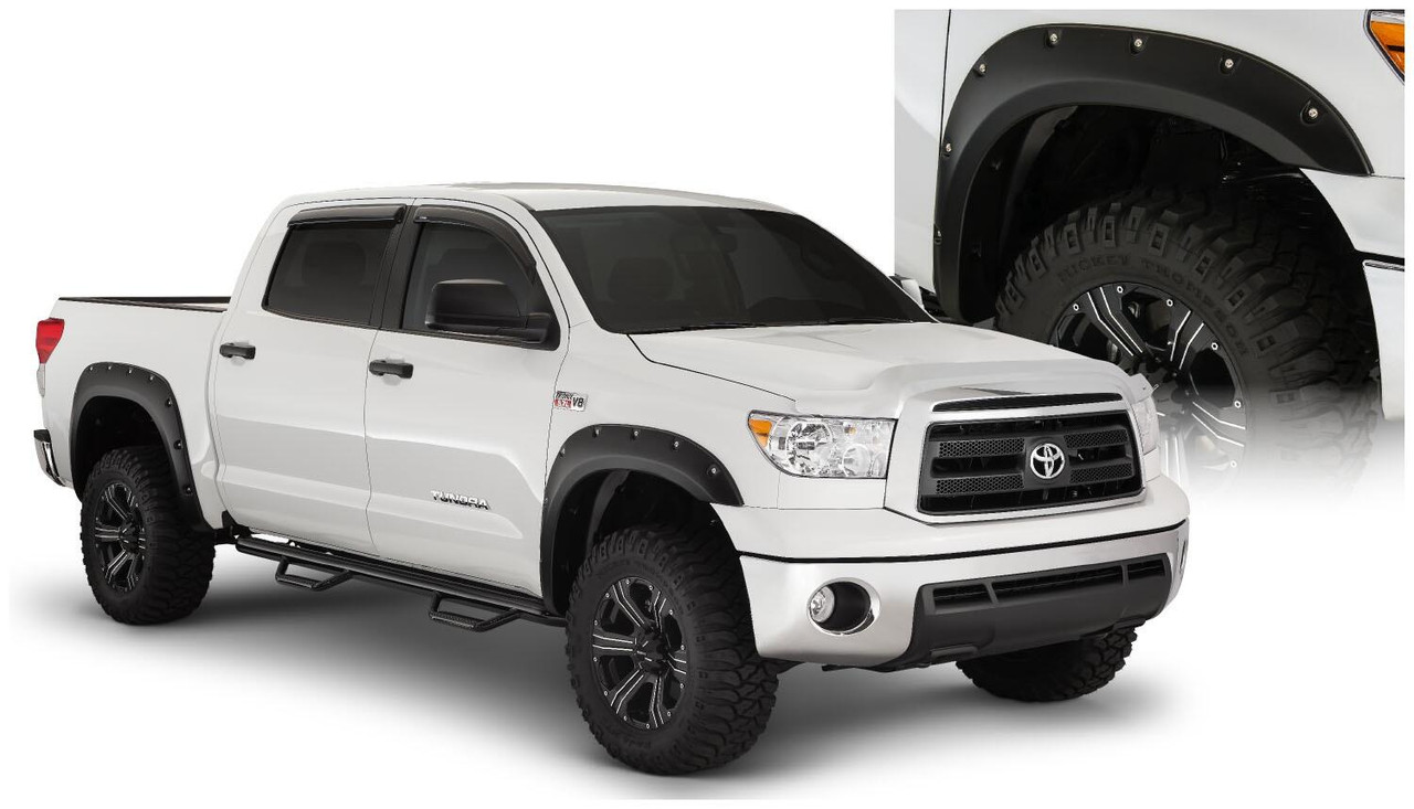BUSHWACKER 30911-02 BLACK POCKET/RIVET STYLE SMOOTH FINISH 4-PIECE FENDER FLARE SET FOR 2007-2013 TOYOTA TUNDRA