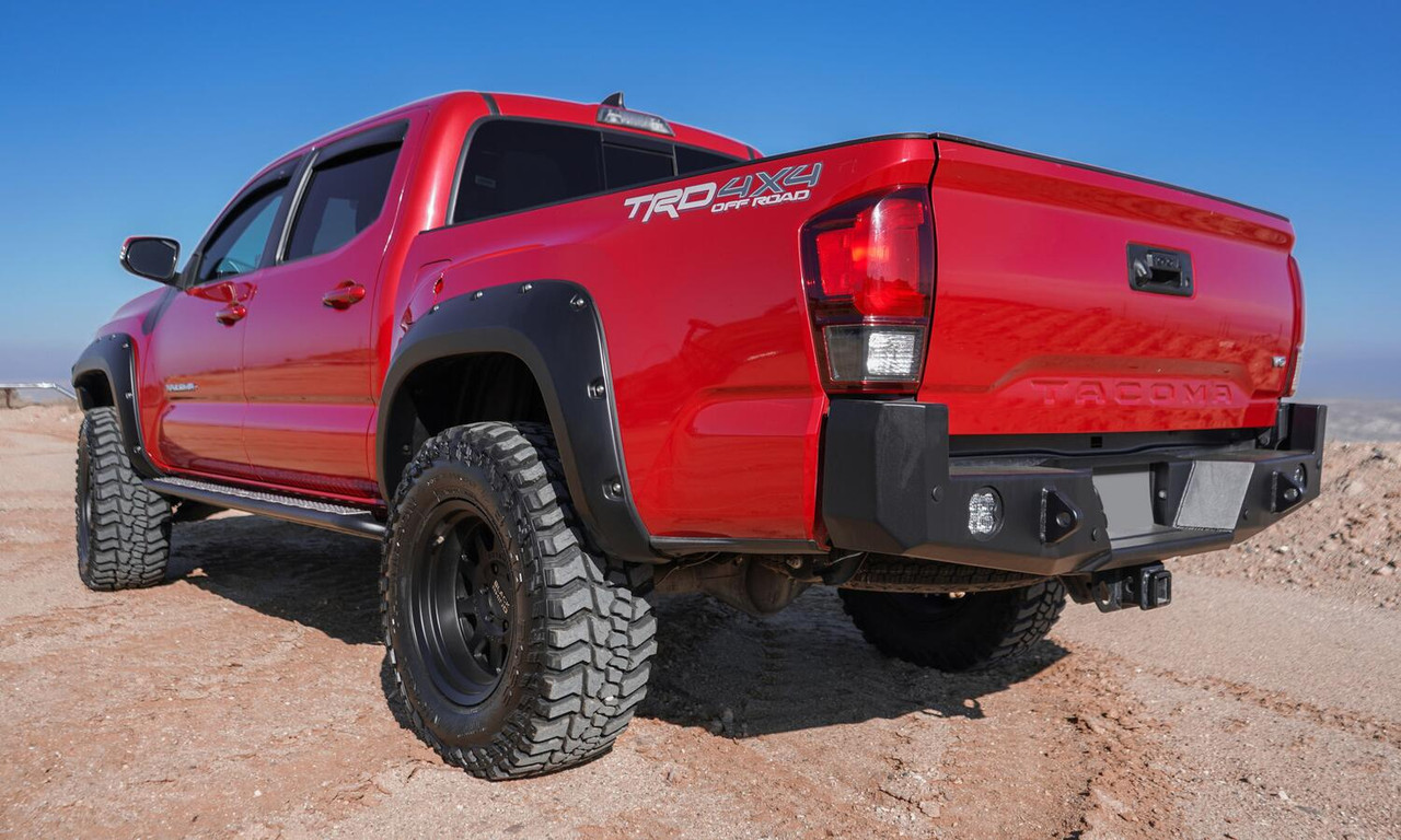 BUSHWACKER 30053-02 BLACK POCKET/RIVET STYLE SMOOTH FINISH FRONT FENDER FLARES FOR 22-26 TOYOTA TUNDRA