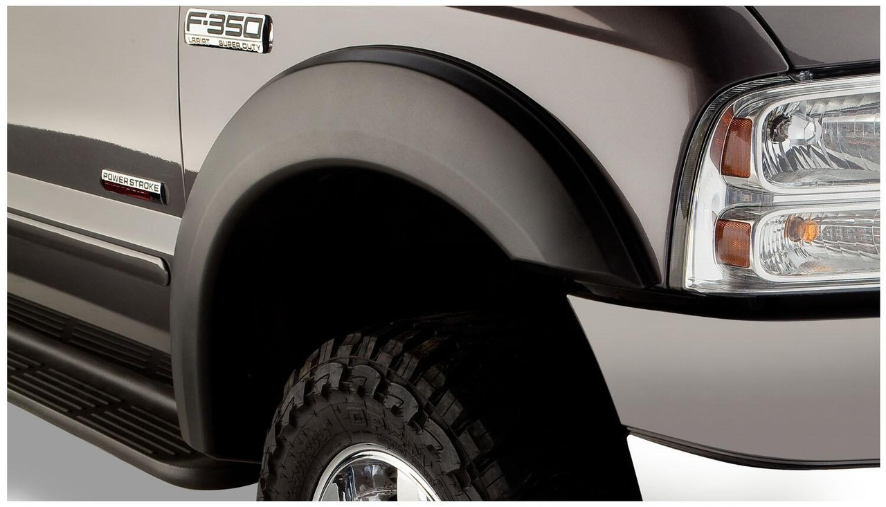 BUSHWACKER 20928-02 BLACK EXTENDAFENDER STYLE SMOOTH FINISH 4-PIECE FENDER FLARE SET FOR 1999-2007 FORD F250/F350 SUPER DUTY