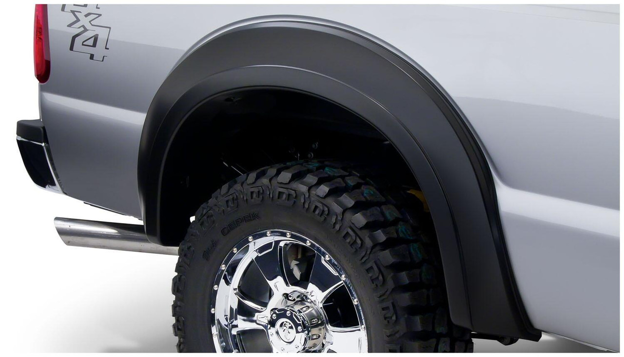BUSHWACKER 20086-02 BLACK EXTENDAFENDER STYLE SMOOTH FINISH REAR FENDER FLARES FOR 2011-2016 FORD F250/F350 SUPER DUTY (EXCLUDES DUALLY)
