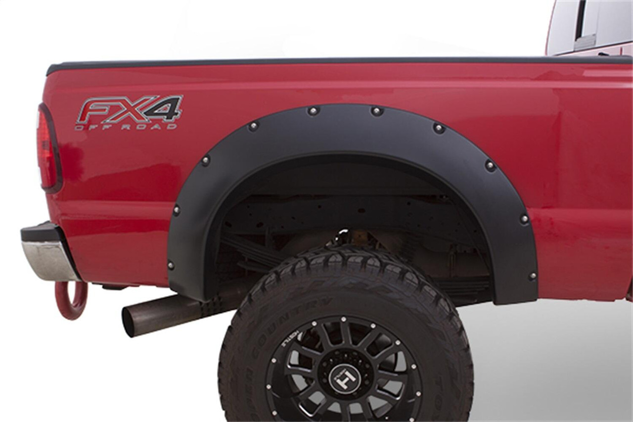 BUSHWACKER 20005-07 BLACK CUTOUT STYLE TEXTURED FINISH REAR FENDER FLARES FOR 1966-1977 FORD BRONCO (5 INCH EXTRA WHEEL WELL OPENING)