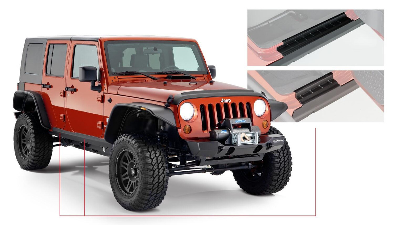 BUSHWACKER 14012 BLACK TRAIL ARMOR ROCKER PANEL AND SILL PLATE COVERS FOR 2007-2018 JEEP WRANGLER JK UNLIMITED 4-DOOR, PAIR