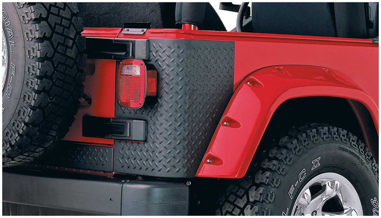 BUSHWACKER 14001 BLACK TRAIL ARMOR REAR CORNERS FOR 1997-2006 JEEP WRANGLER 2-DOOR WORKS WITH POCKET STYLE FLARES, PAIR