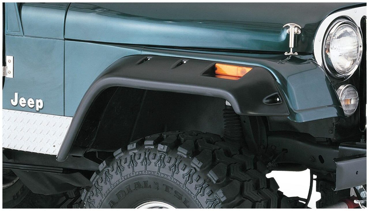 BUSHWACKER 10059-07 BLACK JEEP CUTOUT STYLE TEXTURED FINISH FRONT FENDER FLARES FOR 1956-1986 JEEP CJ5, CJ5A, CJ6, CJ6A, CJ7, WILLYS