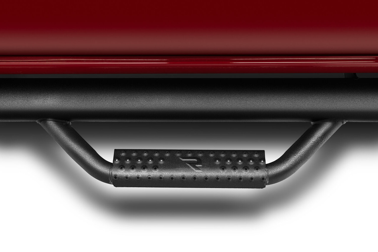 N-FAB C1992QC-6-TX NERF STEP BAR WHEEL-TO-WHEEL WITH BED ACCESS (3 STEPS PER SIDE) 3 INCH MAIN TUBE DIAMETER 2019 (NEW BODY STYLE)-2025 CHEVY SILVERADO/GMC SIERRA 6 FOOT 6 INCH BED DOUBLE CAB TEXTURED BLACK